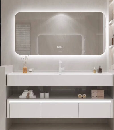 Set Mobilier de Baie Alb cu Oglinda